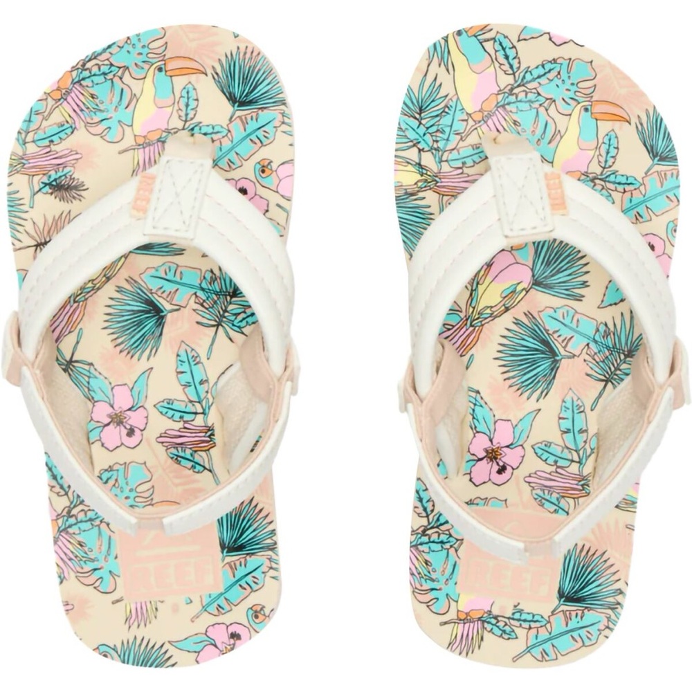 Reef Kids Floral Flip Flops - Cream and Blue